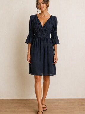 HOLLISTER | V-Neck Navy Smocked Waist Dress